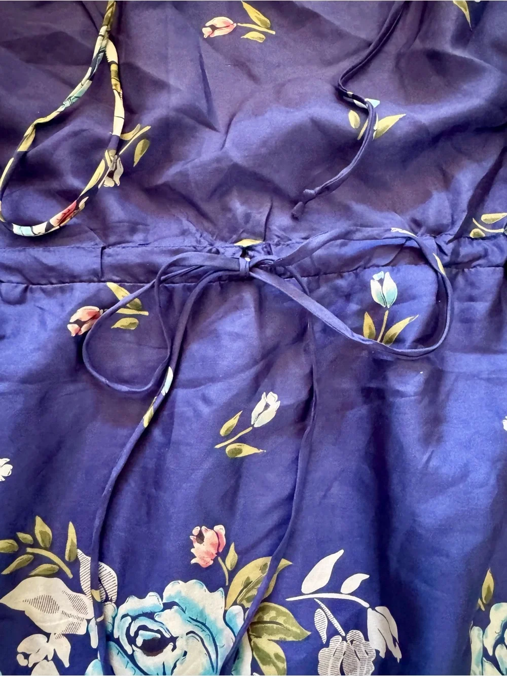 Johnny Was Navy Blue Floral Tiered Mini Dress